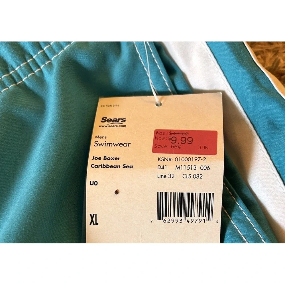Vintage Y2K Joe Boxer Mens XL Swim Trunks Board Shorts Teal Cargo NWT Sears